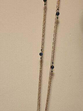 BRAND NEW Gold Chain Necklace with Dark Blue Beads